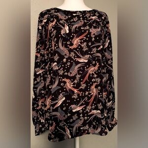 Loft Outlet Peacock Print Long Sleeved Blouse-Size Medium